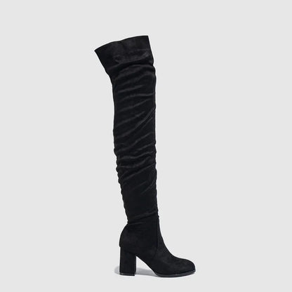 Winter Zipper Women Over-the-Knee Boots Fashion Flock Square Heel Shoes