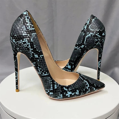 Snakeskin Embossed Pattern Women Pointy Toe High Heel Shoes