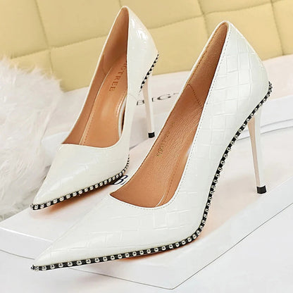 Metal Beads Black Suede High Heel Stiletto Wedding Shoes Women Pumps
