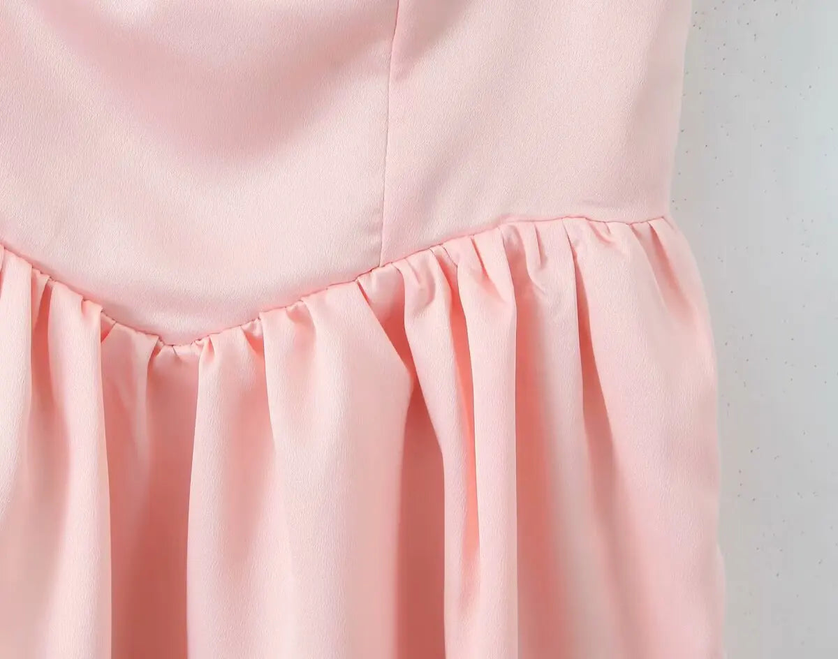 Tie Shoulder Lace Up Back Pleated Skater Mini Dress