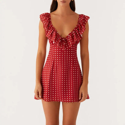 Sleeveless Ruffled Trim V Bodycon Dress