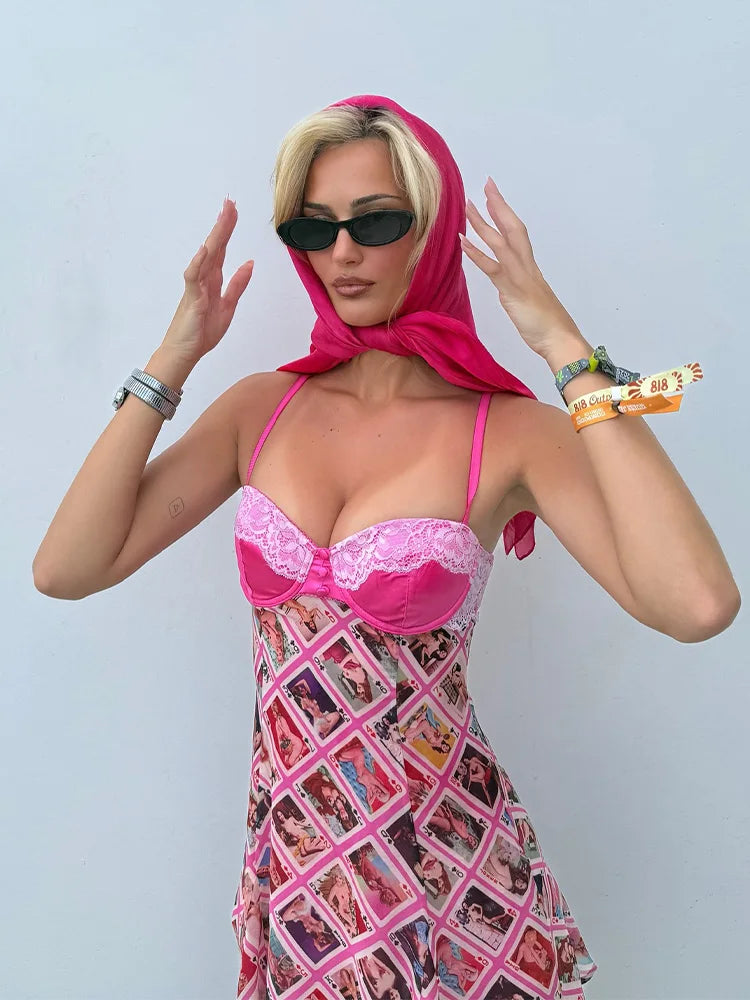 Zipper Strap Print Slim Casual Party Dress
