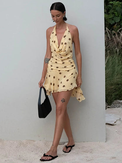 Polka Dot Halter Chiffon Mini Dress