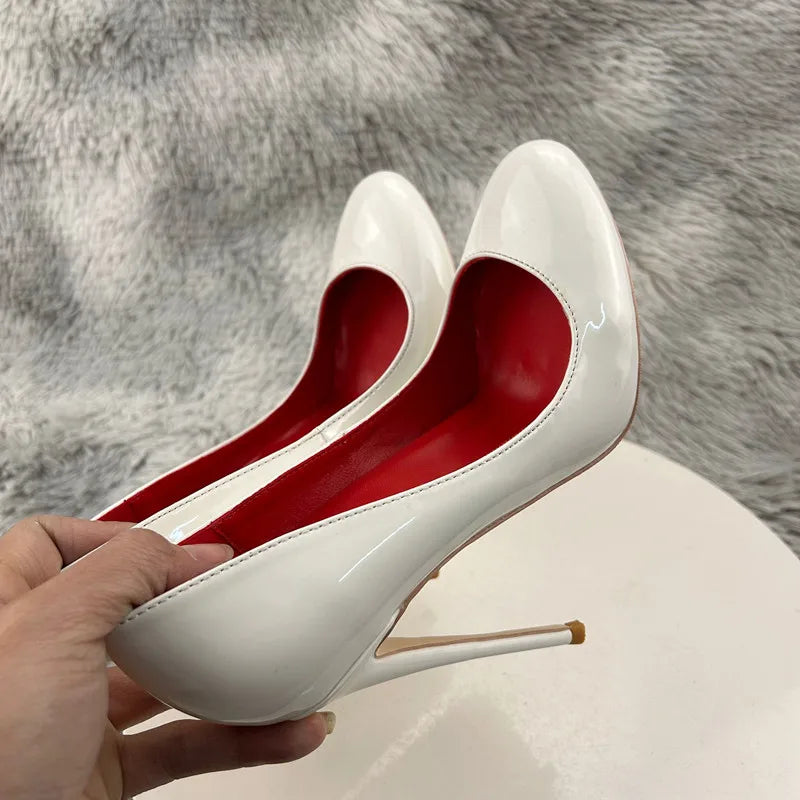 White Patent Slip On High Heels for Women