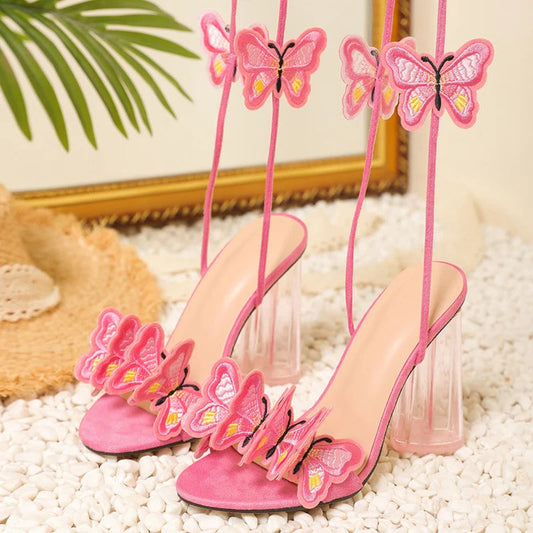 Pink Ankle Strap Transparent Strange Heels Sandals for Women