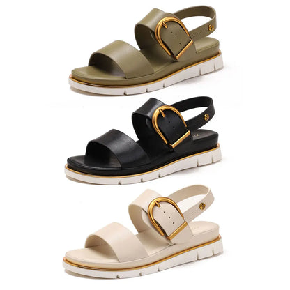 | Gold-Buckle Strap Sandals