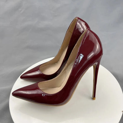 Red Patent Pointy Toe High Heels Pumps Slip On Stilettos for Women
