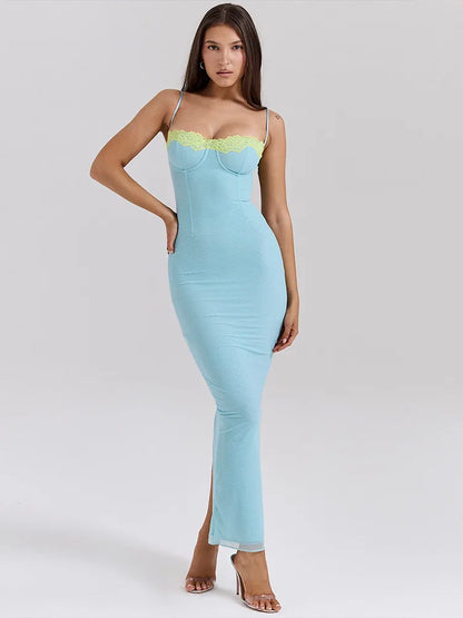 Lace Spaghetti Strap Patchwork Bodycon Dress