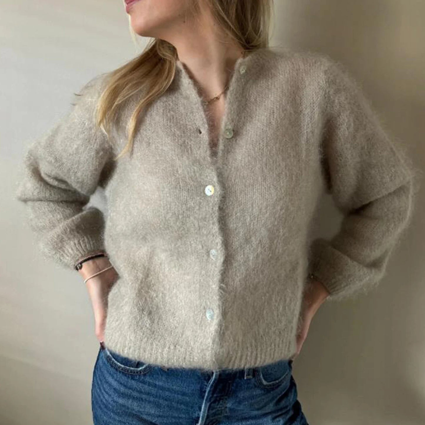 Vintage Crop Button Solid Knit Cardigan