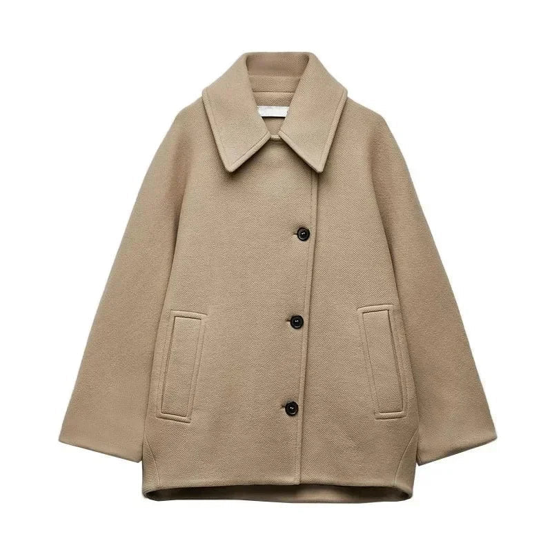 Diagonal Breasted Warm Loose Jacket Women Lapel Double Pocket Batwing Sleeve Solid Coats Winter Female Chic Vintage Outwear