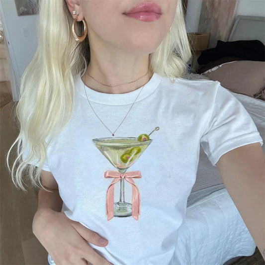 Fruit Print Round Neck Crop T-shirt