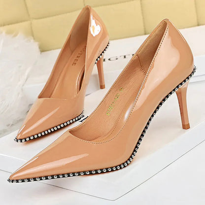 High Heels Women Pumps with Rivet Metal Chain