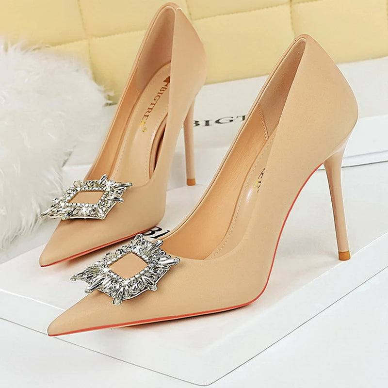 Luxury Banquet Shoes with Metal Rhinestone Detail and 10 cm Heels for Women