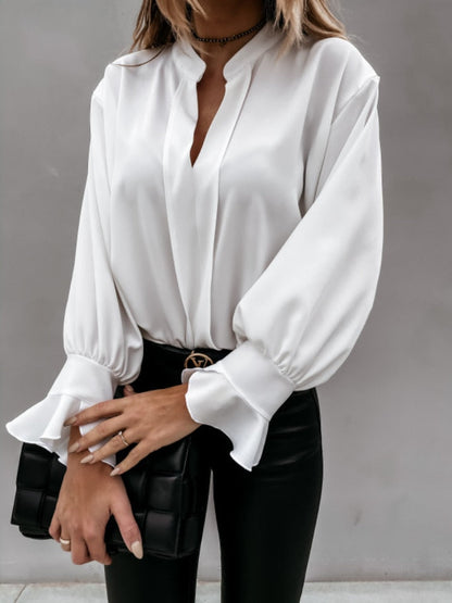 DressBetty - Korean Fashion Summer Blouses Woman Color Versatile Lapel Long Sleeve Tops