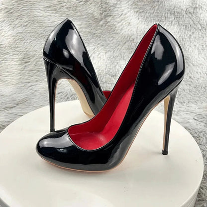 Nude and Black Patent Leather Stiletto Pumps for Women
