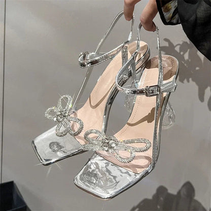 Butterfly-knot Buckle Strap Square Toe Sandals for Women