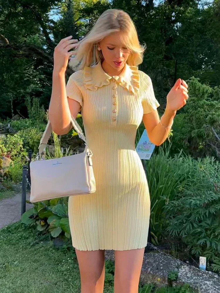 Knitted Ruffle High Waist Mini Dress