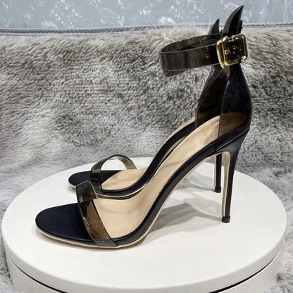 Transparent Ankle Strap 10cm High Heel Stiletto Sandals Open Toe Summer Pumps for Women