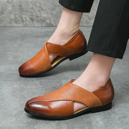 Genuine Leather Loafers | Cross-Strap Detail | Slip-On