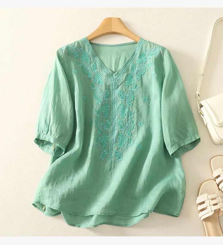 | V-Neck Cotton Blouse
