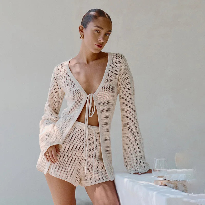 Sequin Halter Lace Mini Skirt Two Piece Set