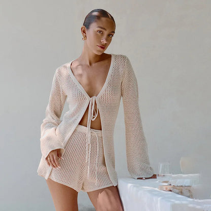 Sequin Halter Lace Mini Skirt Two Piece Set