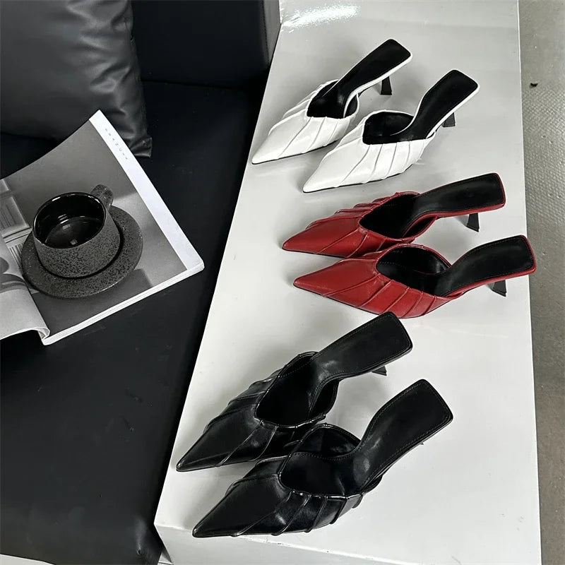 Spring Elegant Pleated Women Slipper with Sexy Pointed Toe and Thin Low Heels