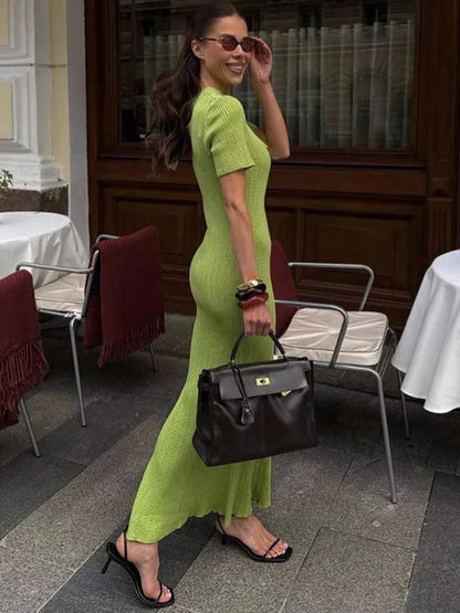 Hollow Slim Short Sleeve Maxi Dress