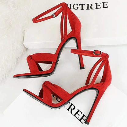 11cm High Heeled Suede Stilettos Sandals for Ladies Summer