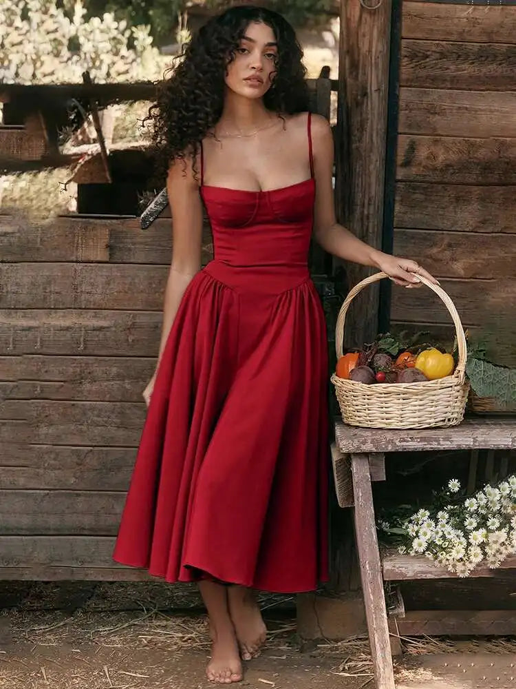 Strapless A-Line Backless Midi Dress