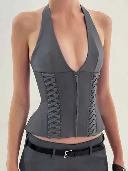 V-Neck Sleeveless Vest Shorts Two Piece Set