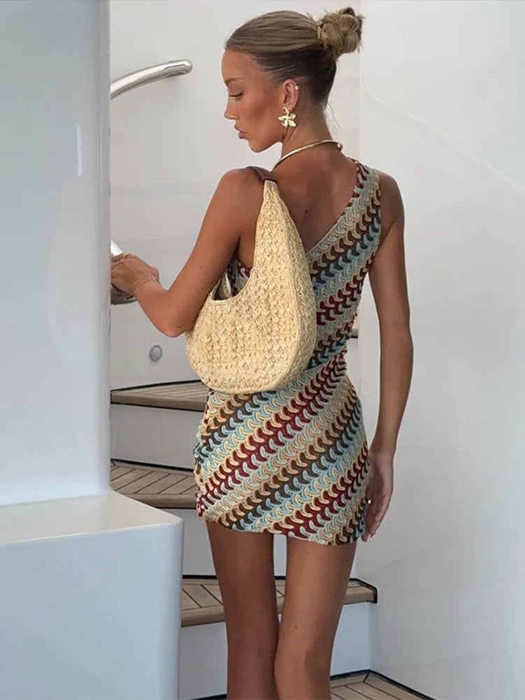 Irregular Knit One Shoulder Mini Dress
