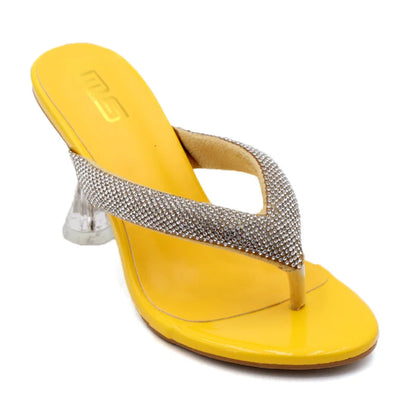 Autumn flip flops with transparent high heels and rhinestone embellishments for women's outdoor wear.