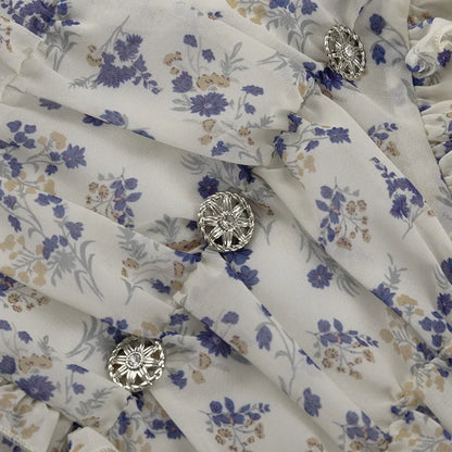 Floral Print Ruffle Collar Button Front Ruched Waist Mini Dress
