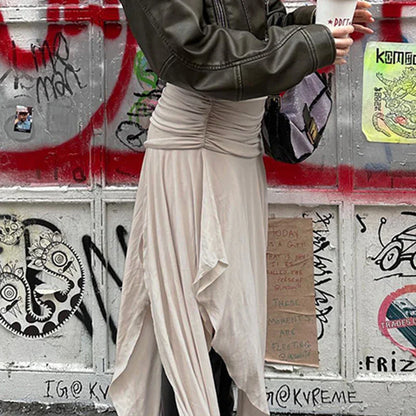 Fold Split Loose A-line Midi Skirt