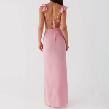 Trim V Neck Slim Solid Col Bodycon Dress