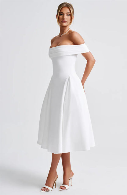 Off-Shoulder Flare Midi Dress