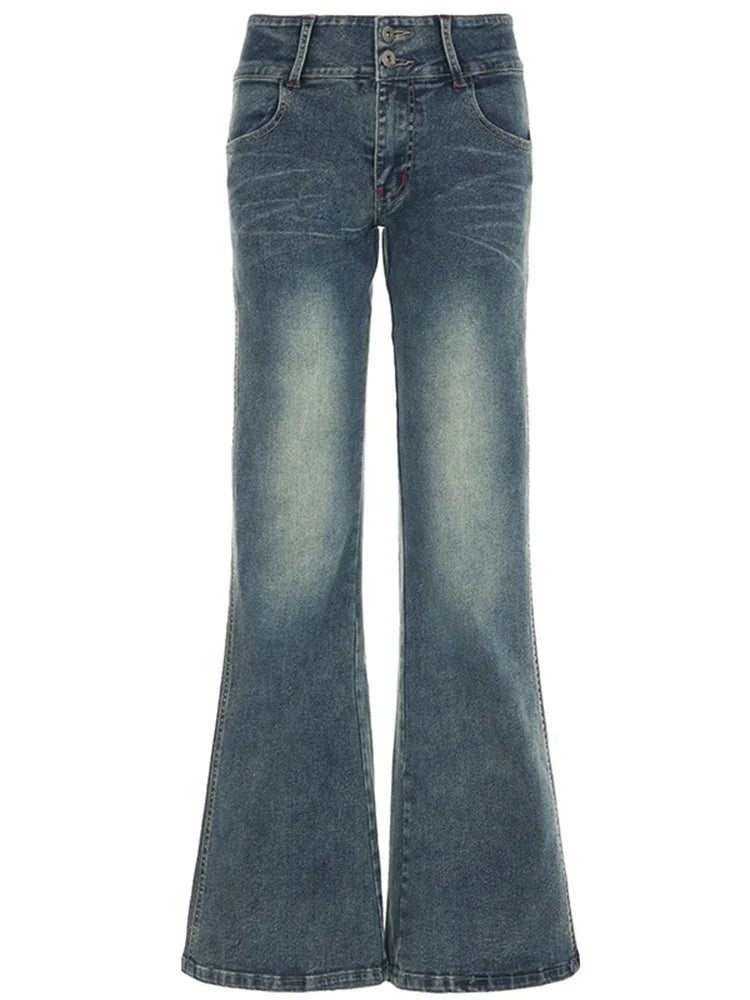Vintage Button-up Denim Pants Street Style Low Rise Baggy Straight Jeans for Women y2k Aesthetic Loose Denim Trouser 90s