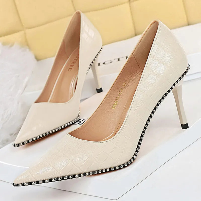 White Patent Leather High Heel Stiletto Pumps for Luxury Parties