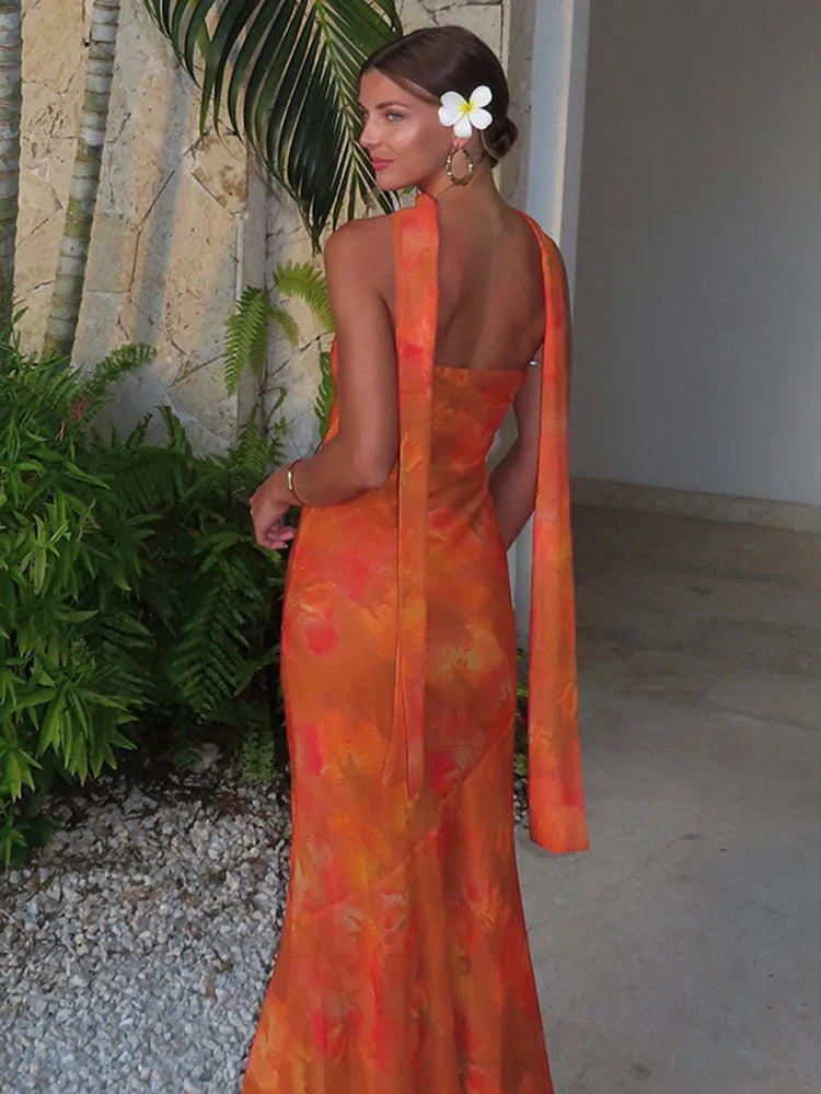 Strapless Mesh Print Splice Maxi Dress