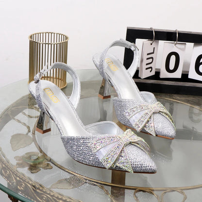 Summer rhinestone stiletto heels with pointed sandals