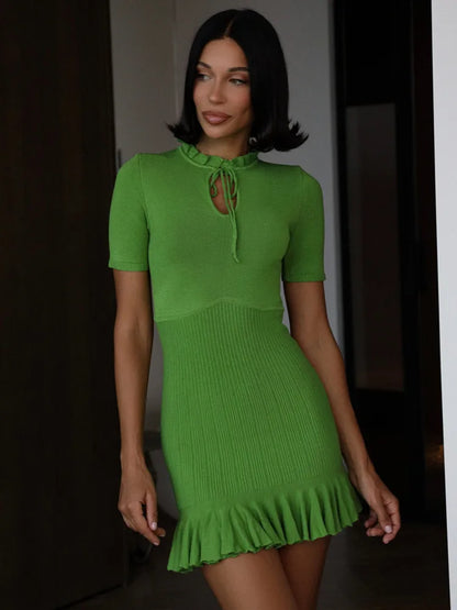 Ruffle Hollow Ribbed Pullover Bodycon Dress