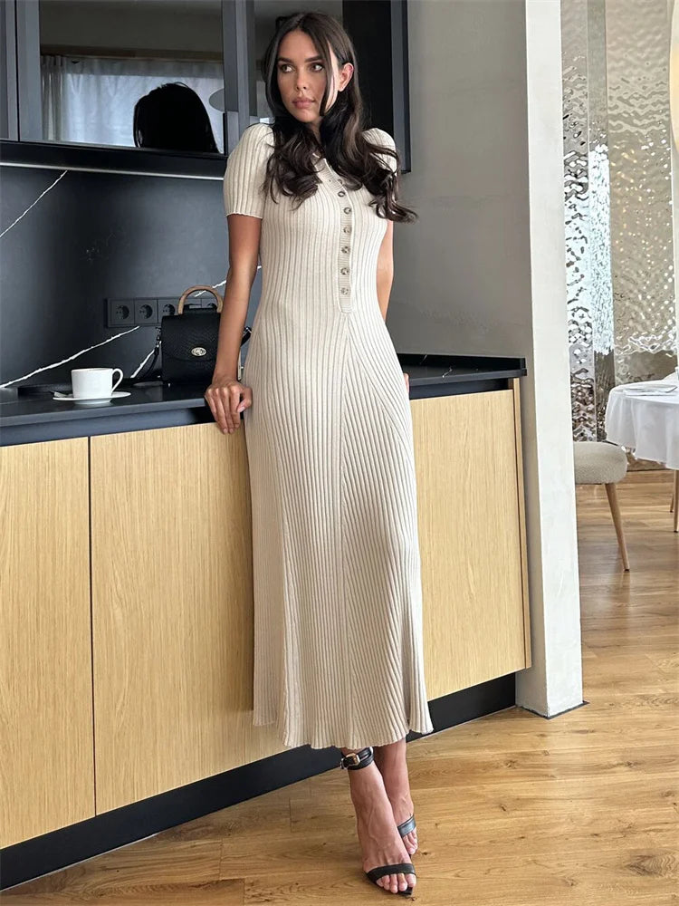 Rib Slim Casual Knit Maxi Dress