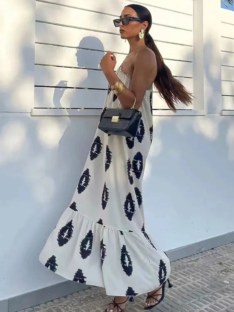 Printed Asymmetric Backless Midi Dress
