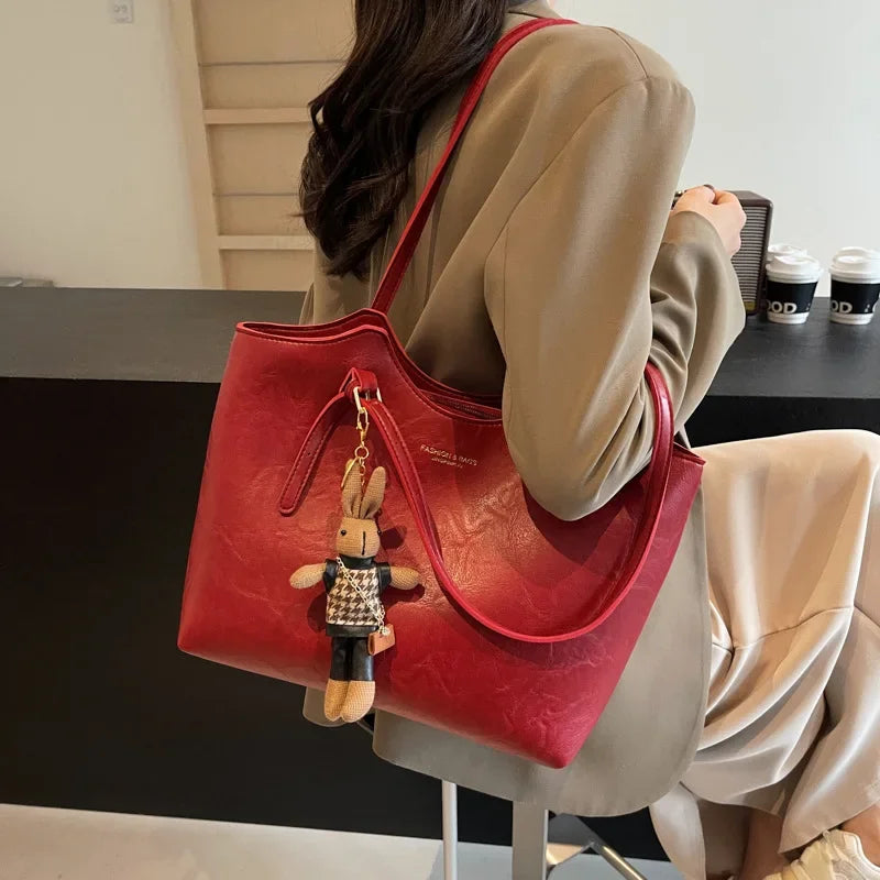 | Soft Vegan Leather Tote Bag with Shoulder Straps