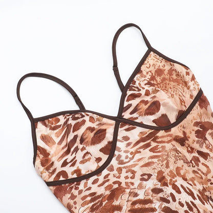 Leopard Print Spaghetti Strap Backless Long Dress