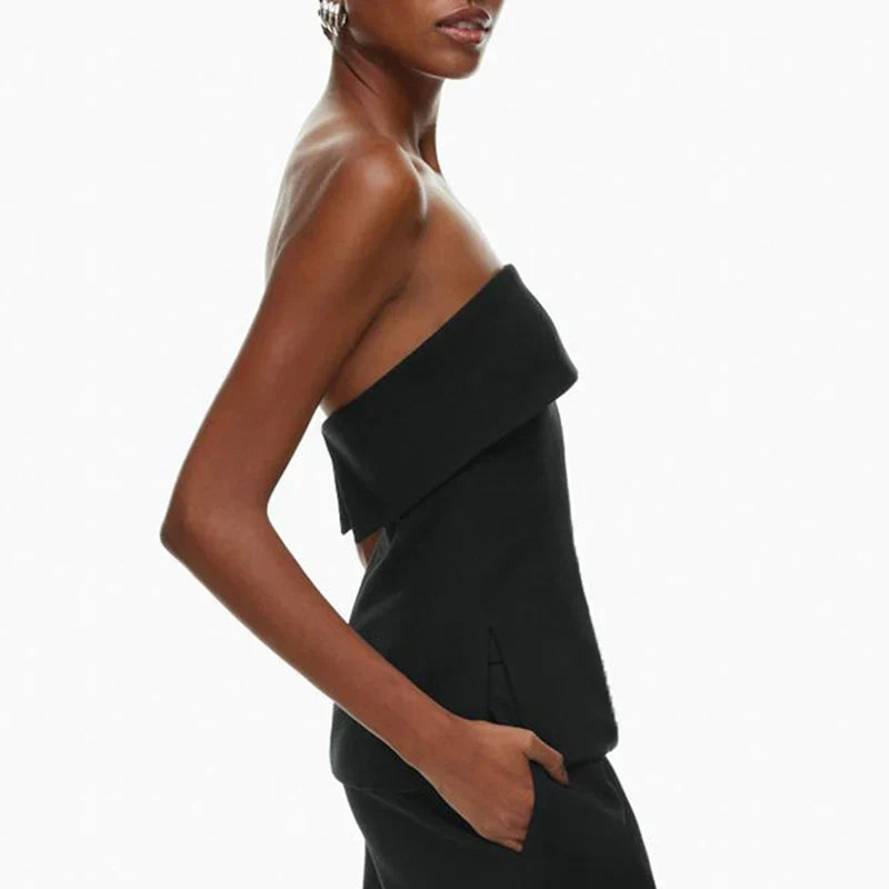 | Linen Strapless Tube Crop Top
