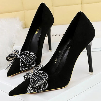Spring Women Heels Fashion Pumps with Rhinestone Bowknot
