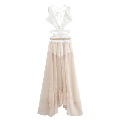 Printed Tassel Long Sleeveless Dress