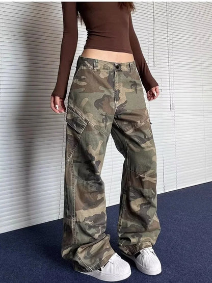 Washed Camouflage Pleated Cargo Pant